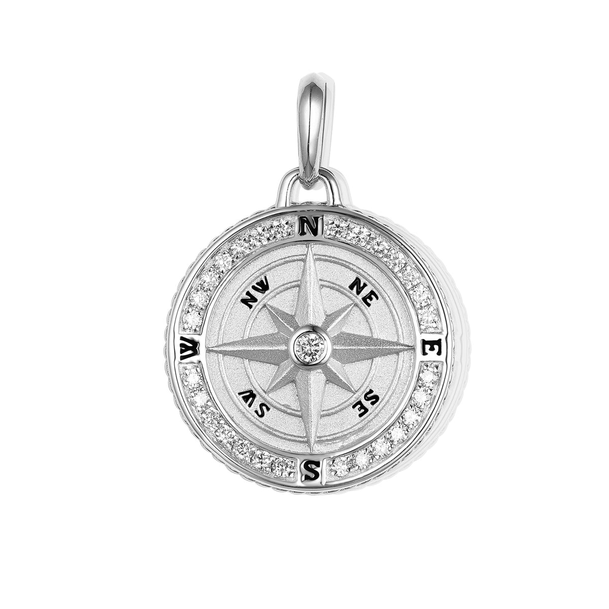 By Barnett Navigator&#39;s Diamond Compass Pendant in White Gold